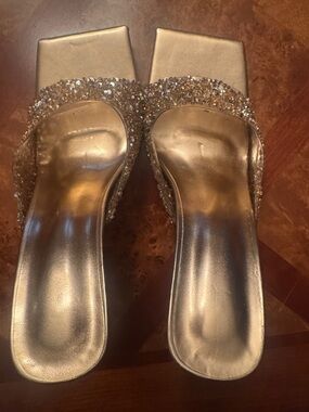 Embellished Women's Slide Mules in Metallic Gold